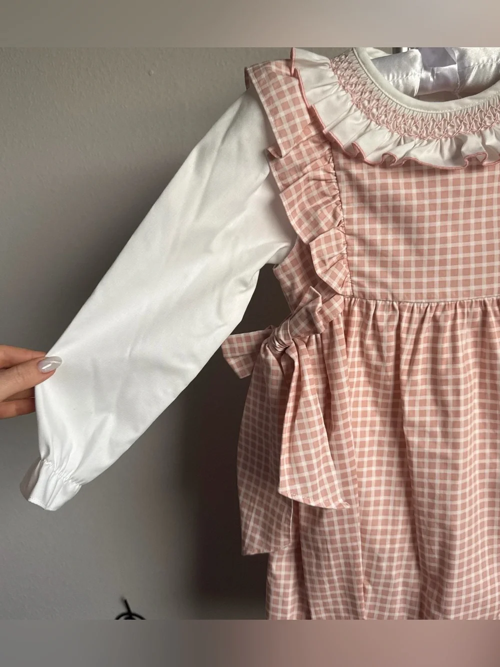 NWT Edgehill Collection Baby Girls Long Sleeve Check Side-Bow Dress Sz 6